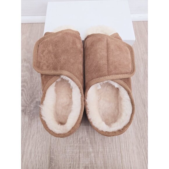 Lamo APMA Suede Leather Wool Shearling Fur Open Toe Slippers L - Picture 5 of 12